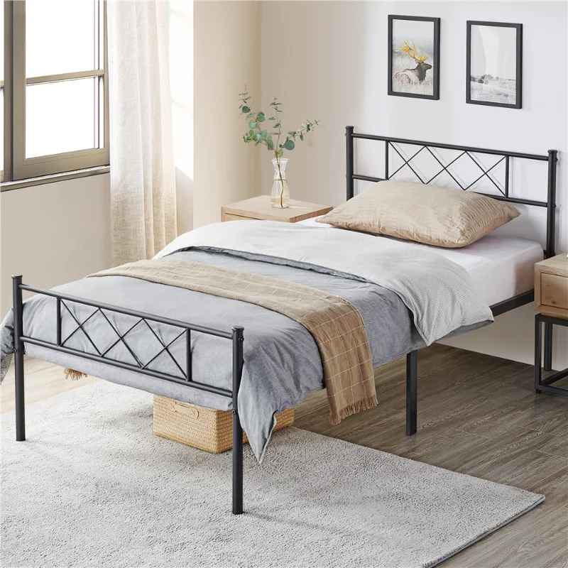 

Смайл MART X-Дизайн изголовье и подножка металлическая полная кровать, черная рама кровати