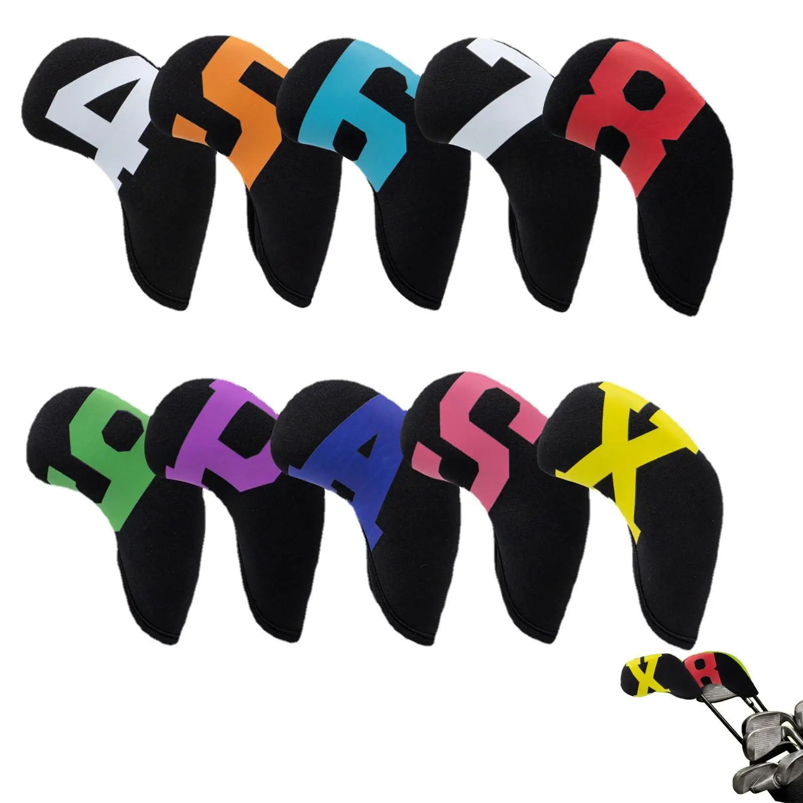 10pcs/Set Golf Iron Head Cover Golf Iron Cover 4 5 6 7 8 9 P A S X Iron Head Cover Universal Golf Accessories