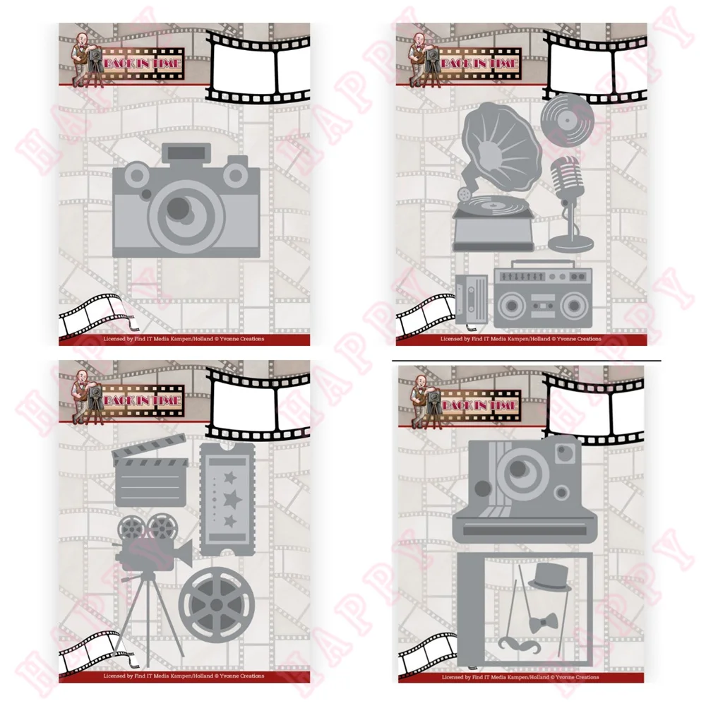 2022 Arrival New Movie Polaroid Camera Gramophone Cutting Dies Scrapbook Diary Paper Craft Template Diy Greeting Card Handmade