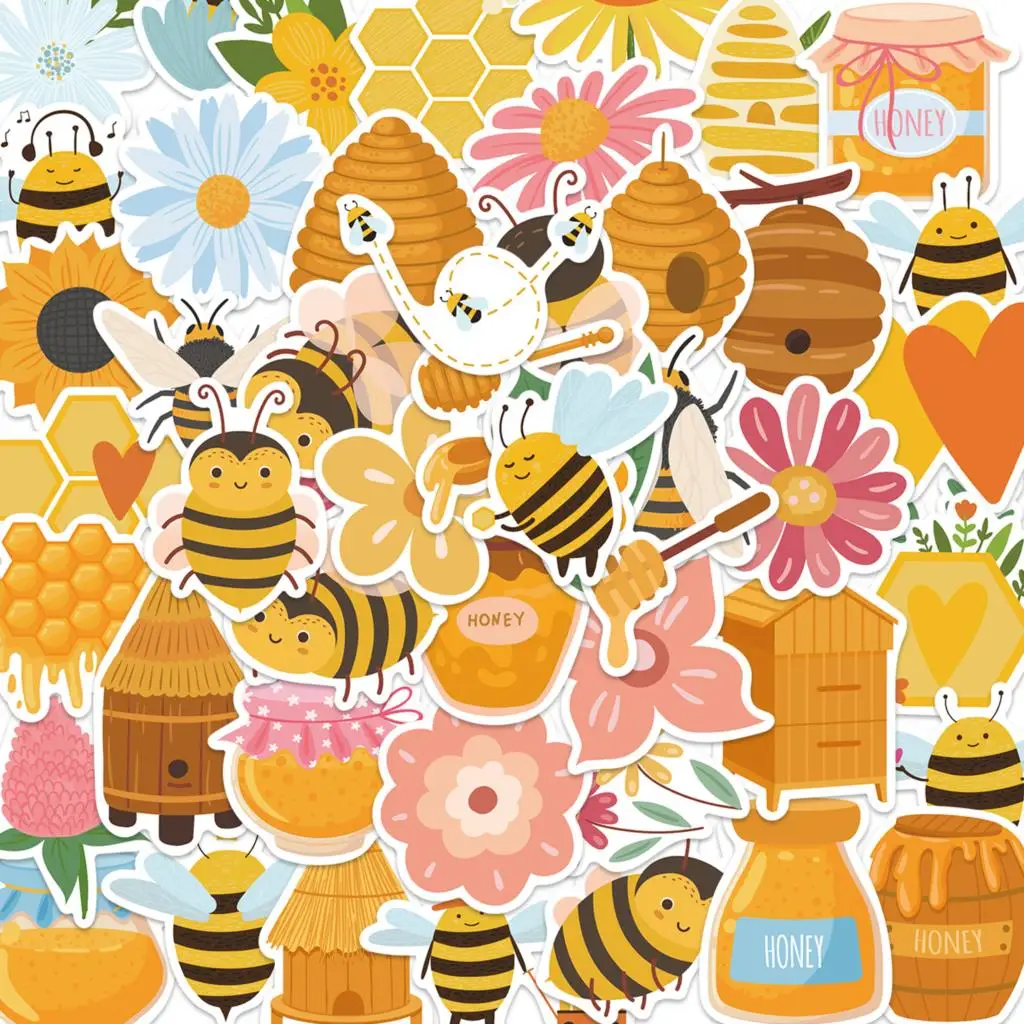 

10/25/50pcs Cartoon Cute Bee Animal Stickers Pack Skateboard Helmet Luggage Guitar Gift Kids Candy Toy PVC Sticker Aesthetic