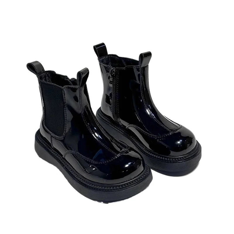 Kids Fashion Ankle Boots for Boys Girls Unisex Glossy PU Leather Rubber Boots Classic Chelsea Boots 2025 Autumn Winter Brand New