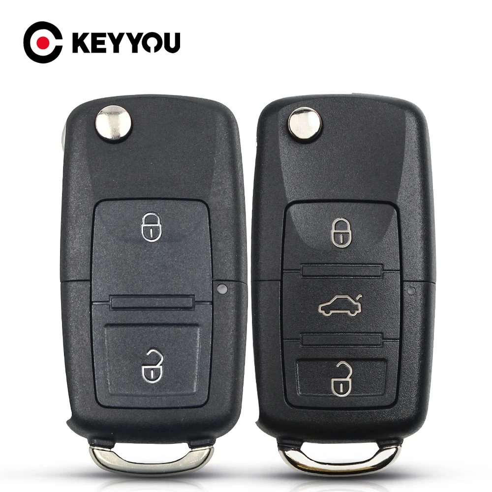 

KEYYOU Flip Folding Remote Car Key Shell Case 2/3 Buttons Fob For VW Polo passat b5 B6 Tiguan Golf 4 5 Seat Skoda HU66 Blade