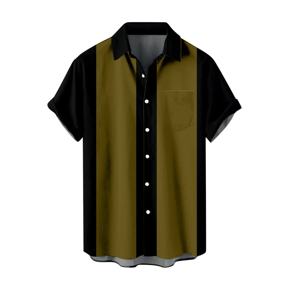 2023 Summer New Men's Short Sleeve Cardigan Shirt Casual Solid Color Panel Lapel Pocket Beach Top Comfortable Soft Fabric 4