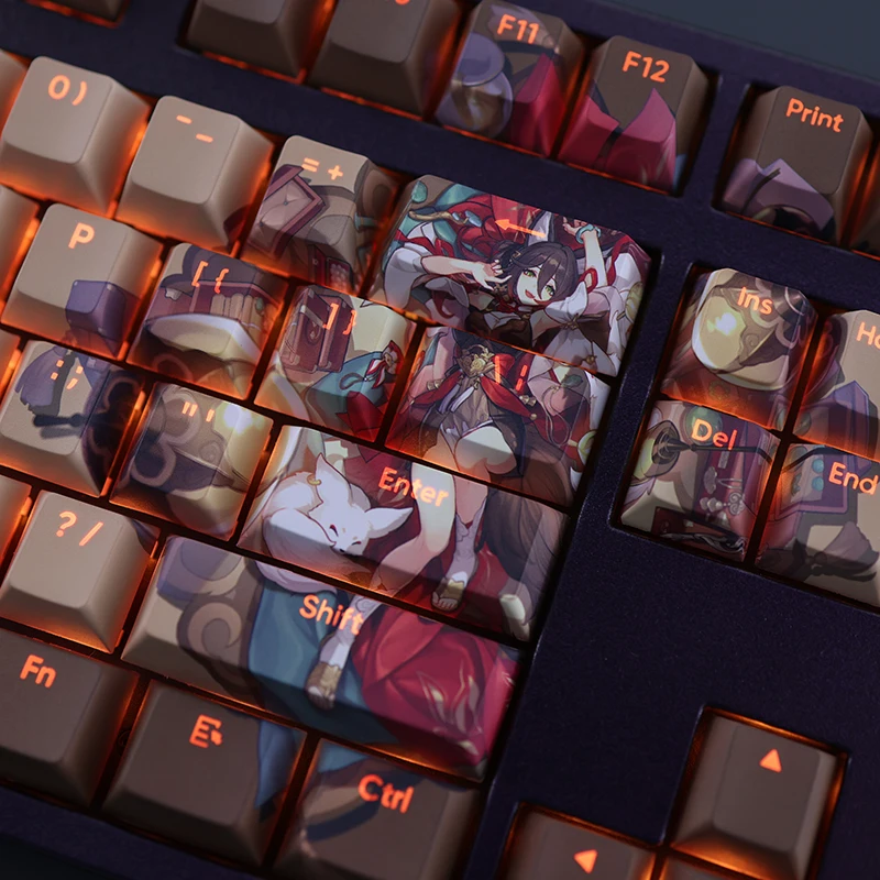 Pbt Dye Sub Backlit Keycap Anime Gaming Key Caps Honkai Star Rail Ting Yun Ansi 61 87 104 108 Chaves Set - Imagem 6