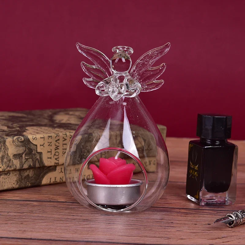 Creative Angel Glass Hanging Tea Lamp Candle Holder Family Room Party Decorative Candlestick, candle holders