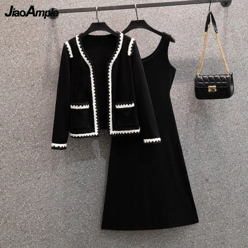 المرأة الربيع الخريف سترة سوداء بلا أكمام فستان 2 قطعة فستان سيدة الكورية رشيقة معاطف فساتين وتتسابق 2022 ملابس الموضة