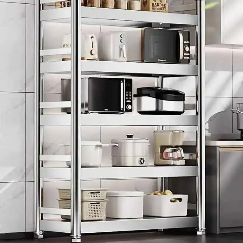 ชั้นวางของหลายชั้น เฟอร์นิเจอร์ ตู้ครัว ชั้นเก็บของ สแตนเลส ชั้นวางอุปกรณ์ครัว โต๊ะทำงานครัว เตาในครัวเรือน 1