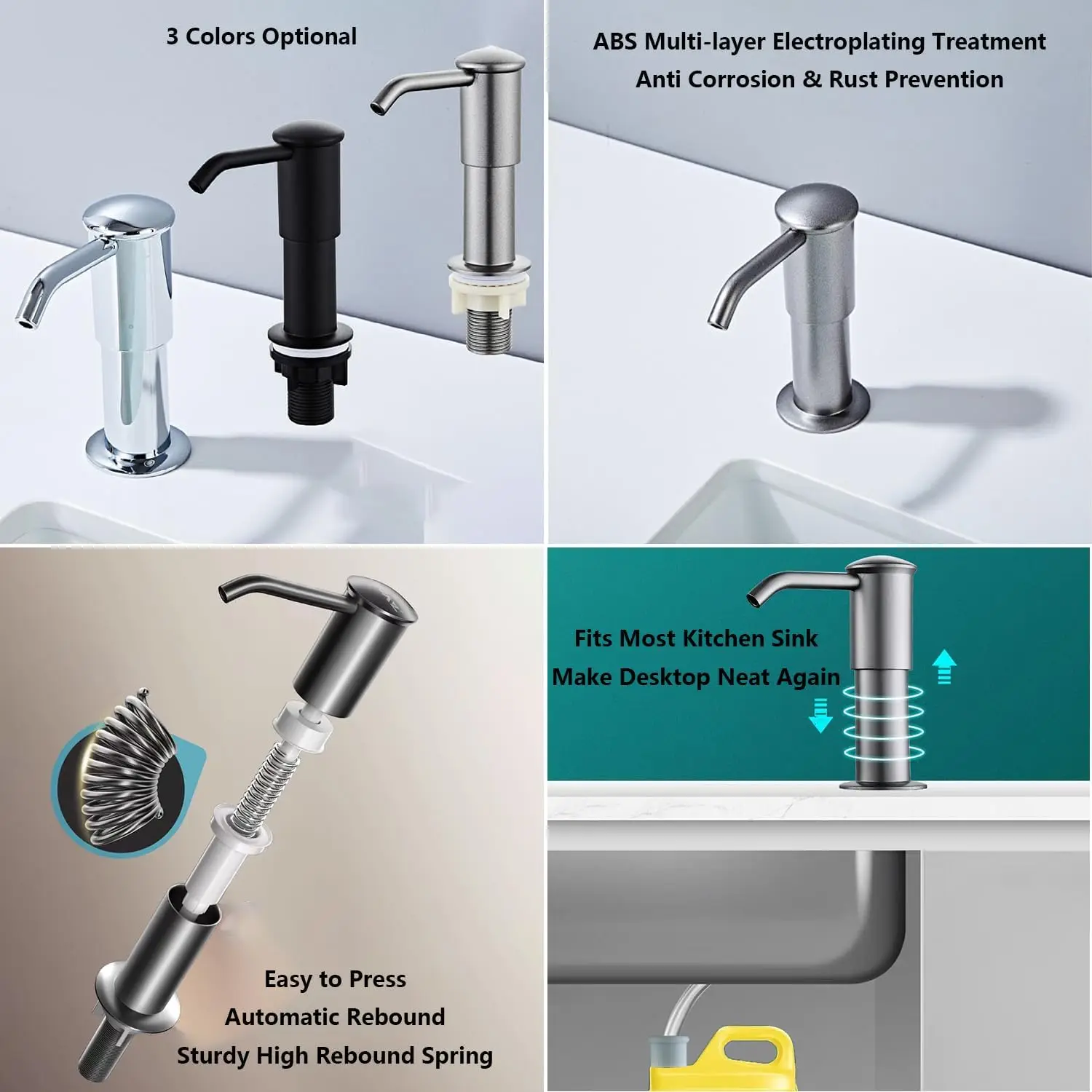 Kitchen Sink Soap Dispenser Stainless Steel Countertop Pump Head with Extension Tube Kit Extra Long Hose