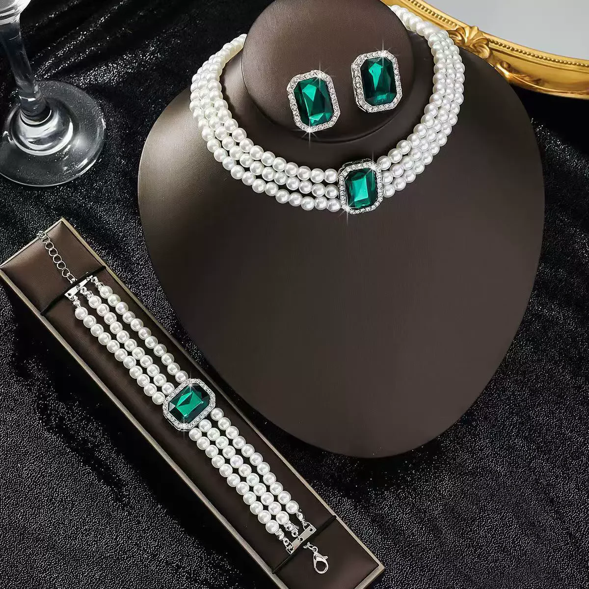 White Pearl Jewelry Set For Women Bridal Crystals Necklace Bracelet Earring Wedding Party Jewelry Sets - 6