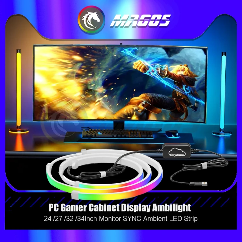 Visor para pc Gamer Ambilight24 27 32 34 Monitor Sync Faixa Led Sala de E-sport 16 Milhões Rgb Controle de Software Usb