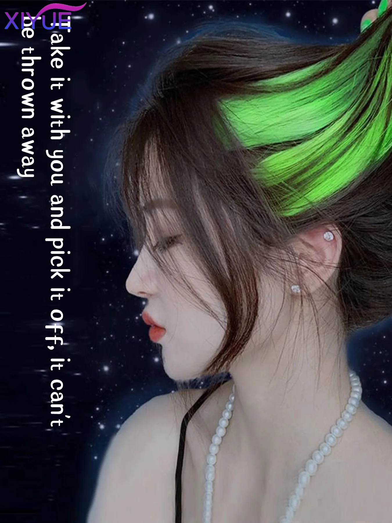XIYUE Glow In The Dark Hair Extensions Clip Luminous Colored Hairpieces Party Rainbow Hair Clips Synthetic Neon Fake Hair