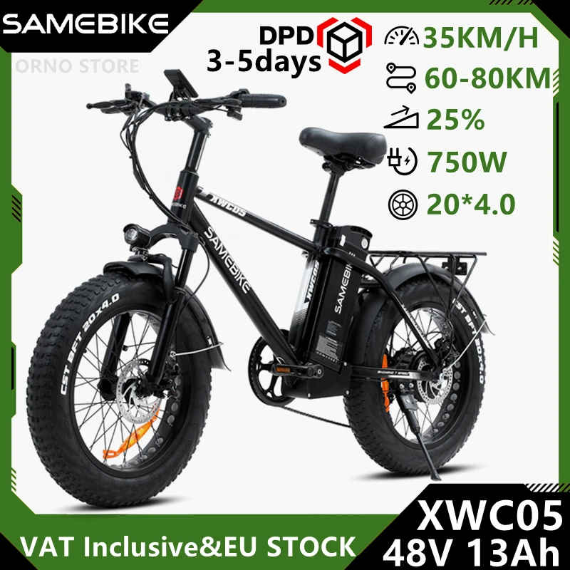 Eu Stock Originale Samebike Xwc05 Mountain Bike Elettrica 750W 48V 13Ah Mtb 20 Pollici Fat Tire Bicicletta 35 Km/H Snow Beach E-Bike