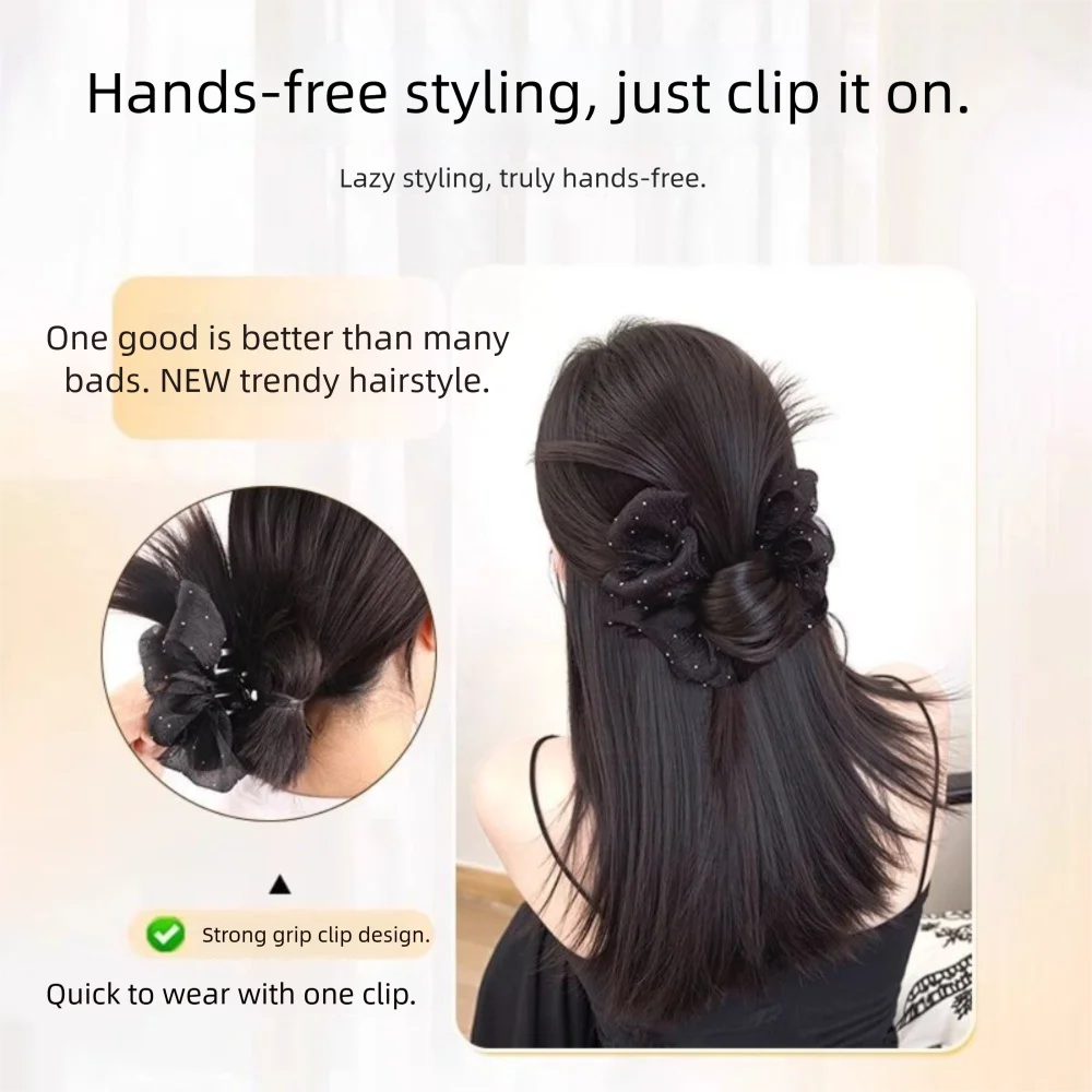 Neue synthetische Haarknoten-Klauenklammer, natürlich, mit Netz-Brötchenkopf, Perücke, flauschiges Haarteil, Haar-Accessoires, Haarklammern – Detail 9