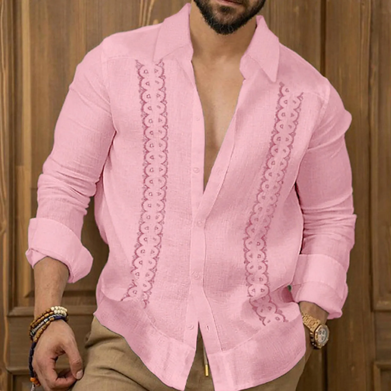 

Мужская Осенняя Повседневная рубашка на пуговицах с длинным рукавом и принтом, дышащая винтажная рубашка