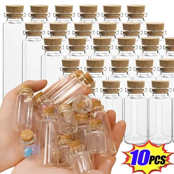 10 pz 5 ml-20 ml piccole bottiglie di vetro con tappi di sughero decorazione fai da te mini fiale di vetro messaggio di sughero fiala di vetro bottiglie dei desideri 1