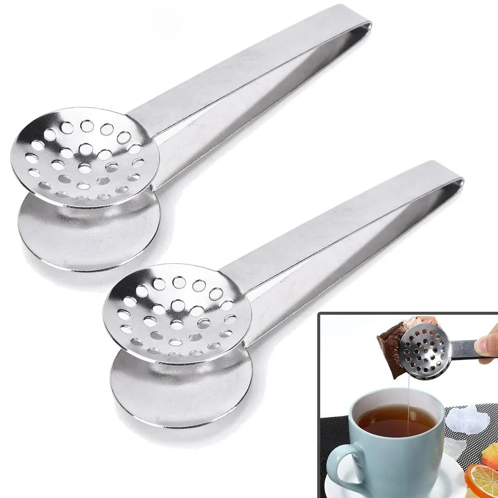 1PC Stainless Steel Tea Bag Squeezer Round Teabag Tong Strainer Herb Grip Kitchen Tool Lemon Slice Clip Squeezer Holder Grip