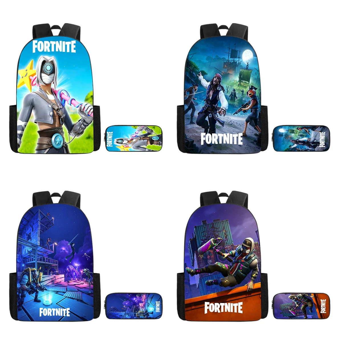 Fortnite Cartoon Backpack & Pencil Case 2-Piece Set - School Bag for Boys Girls Age 5-8, Unisex Kids Back to School Gift 1