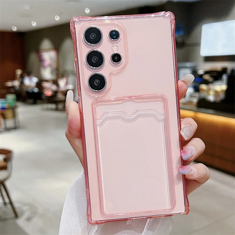 Clear Shockproof Card Holder Phone Case - Silicone Soft TPU Back Cover