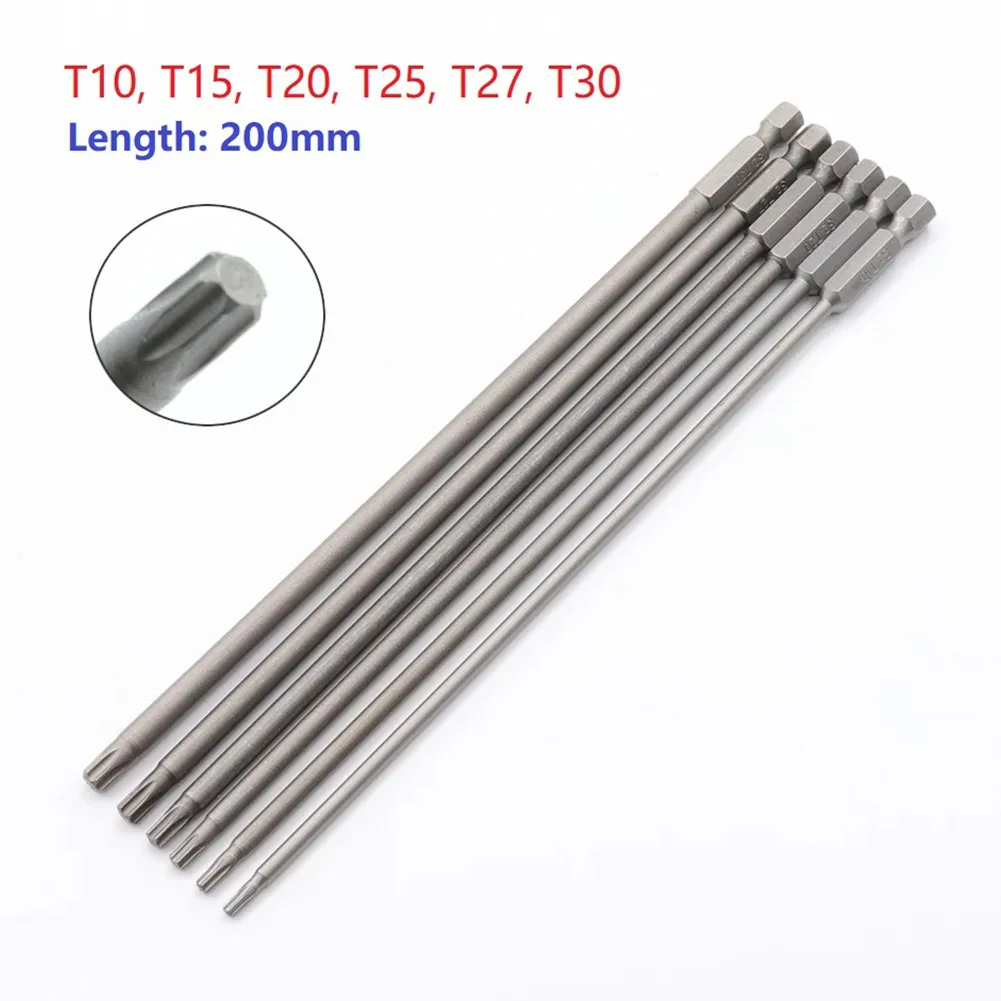 

1/6pc Magnetic Torx Screwdriver Bit Alloy Steel 200mm Long T10 T15 T20 T25 T27 T30 For Electric Screwdriver Hand Tool Parts