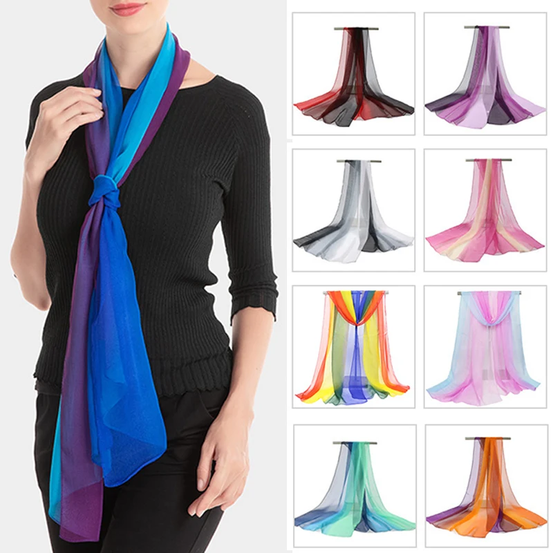 

Gradient Color Women Silk Scarf Fashion Spring/Summer Large Shawls Female Long Beach Sunscreen Wraps Scarves Muslim Mesh Hijab