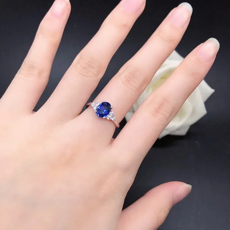 Solid 14K White Gold AU585 Platinum PT950 Sapphire Four Claw Egg Ring Women Shaped Diamond Ring