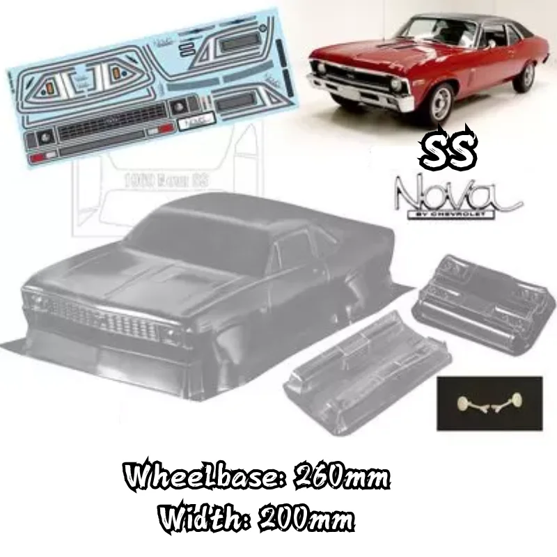 1/10 PC RC shell Classic Pony body 1969 Nova SS 200mm width car Transparent  shell body lampshade for 3RAICNG mst yokomo hpi hsp