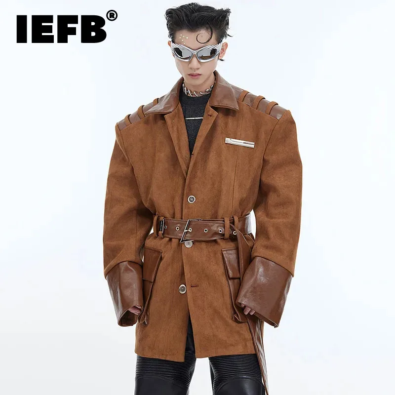 

IEFB Chamois Male Suit Jackets Patchwork Shoulder Design Contrast Color Lapel Baggy Men's Blazers Spring New Fashion 2024 9C4717