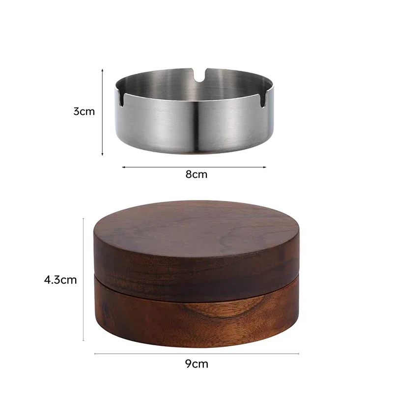 New Creative Ashtrays With Lid Walnut Wood Desktop Ashtray Stainless Steel Windproof Ash Tray for Smoking Office Home Decoration images - 6