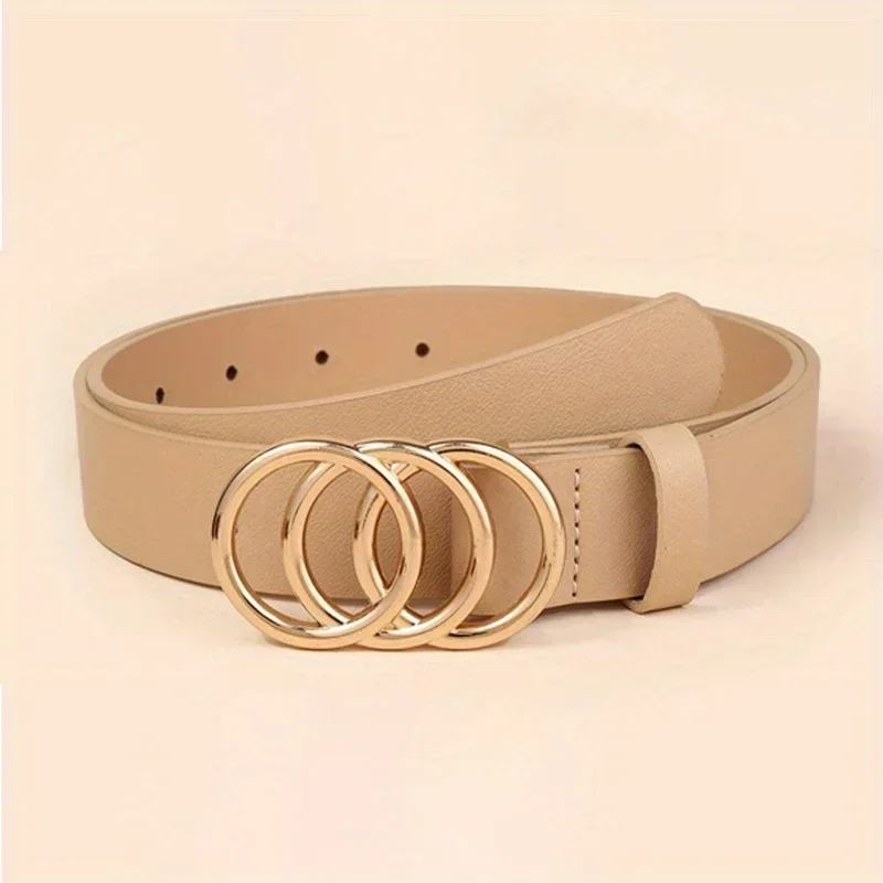 3 Teile/satz Goldene Triple Ring Schnalle Gürtel Einfache Feste Farbe PU Leder Gürtel Jeans Hosen Gürtel Kleid Mantel Gürtel Für Frauen gürtel – Detail 6