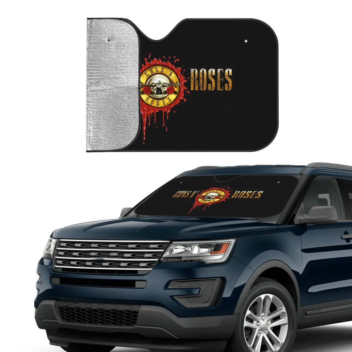 Guns N Rose Heavy Metal Sunshade Windscreen Steampunk Music Foldable Car Front Windshield 76x140cm Sunshade Visor Car-covers