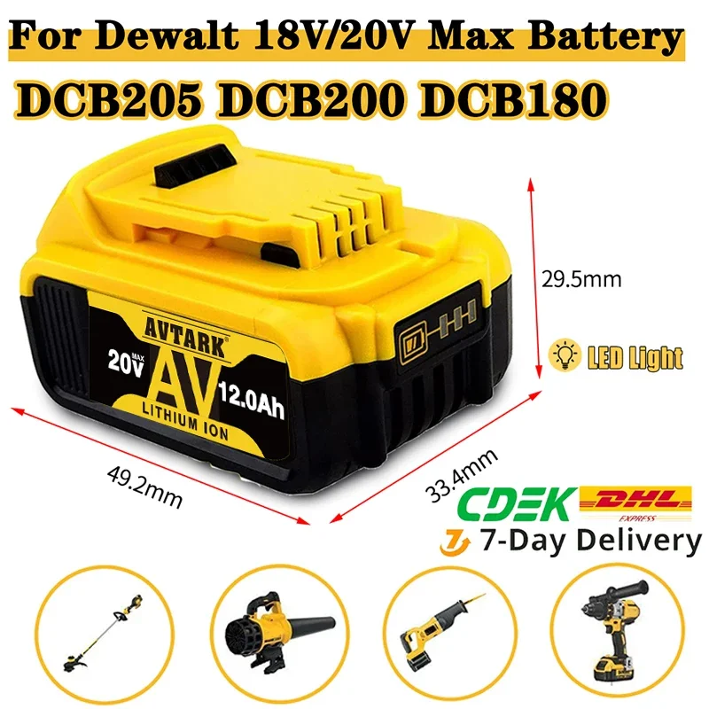 

20V 6000mAh DCB200 Replaceable Li-ion Battery Compatible for Dewalt 18V MAX Power Tools 18650 Lithium Batteries with charger