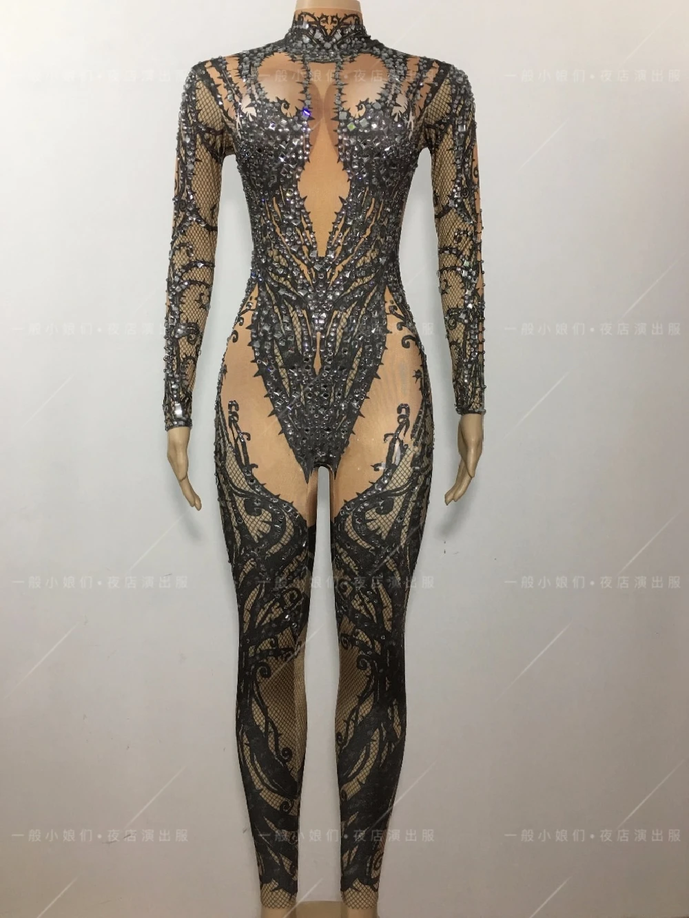 

Nightclub bar Halloween witch fake exposed flesh fake perspective sexy jumpsuit DJ2023 new performance outfit