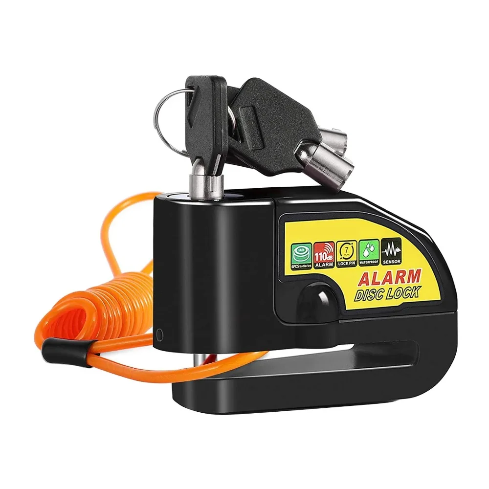 Disc Brake Motorcycle Alarm Lock Anti-Theft Heavy Duty Safety Cable 2 Keys Waterproof