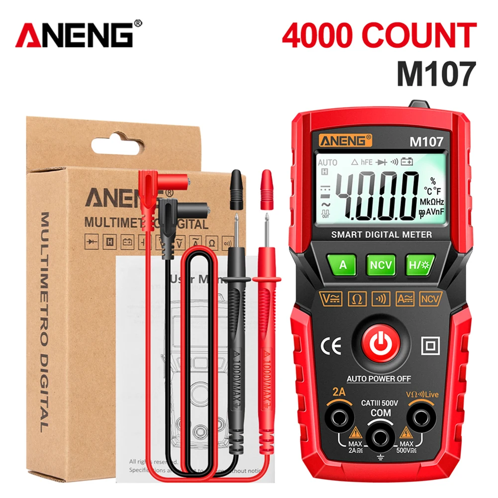 ANENG M107/M108 High Precision 4000 Counts Smart Digital Multimeter LCD Resistance NCV DC AC Voltage Current Tester Meter