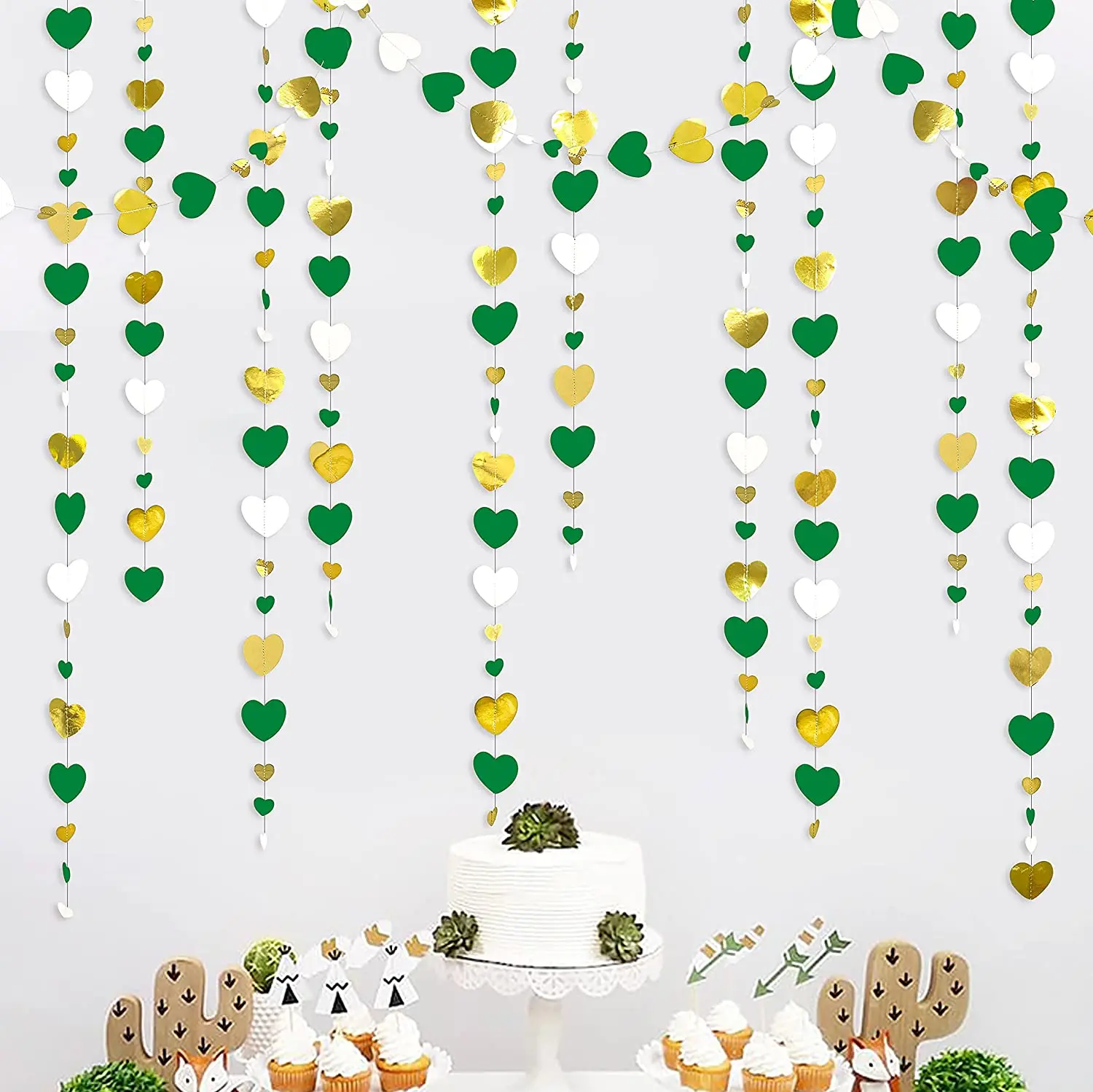 Elegant 13Ft White & Gold Heart Garland Streamer