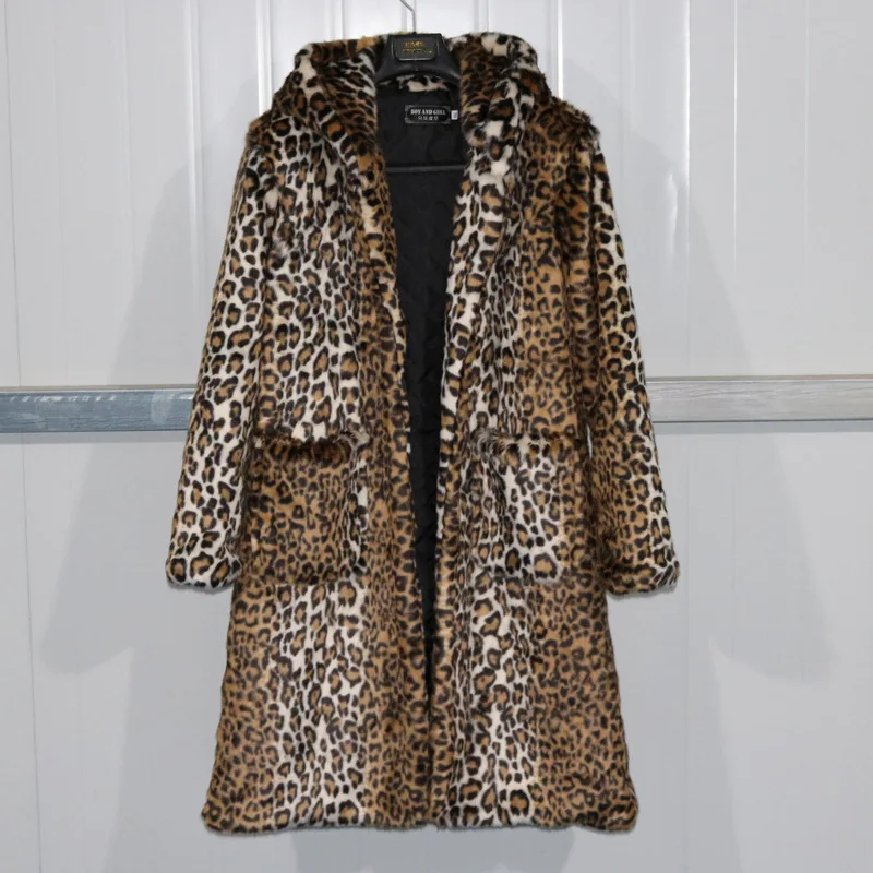 

Leopard Faux Fur Coat Long Women New Winter Fluffy Jacket Hooded Mink Coat Female Thickened Fur Plush Coat Warm Long Sleeves