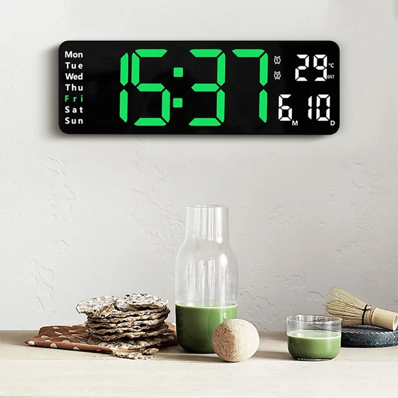 

LED Large Digital Wall Clock Remote Control Temperature Date Week Display Adjustable Brightness Table Wall-mounted Alarms Clocks