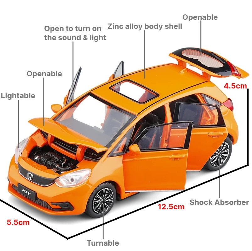 1/32 Honda FIT JAZZ SUV Sport Toy Car JKM Diecast Miniature Model Doors Openable Sound & Light Collection Gift For Boy Boys Kid 5