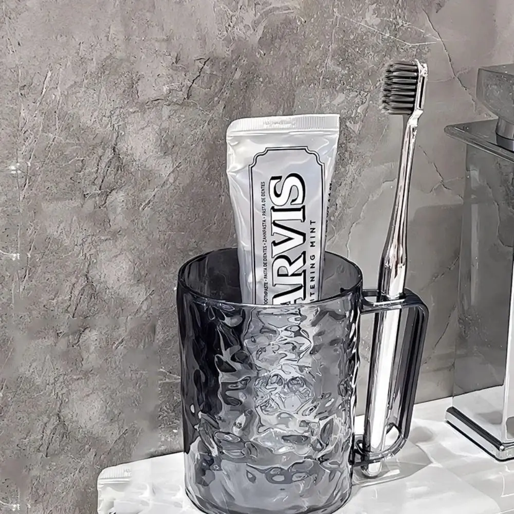 Fashion Plastic Mouthwash Transparent Glacier Pattern Holder With Handle Toothbrush Cup Home Bathroom_voghion.com