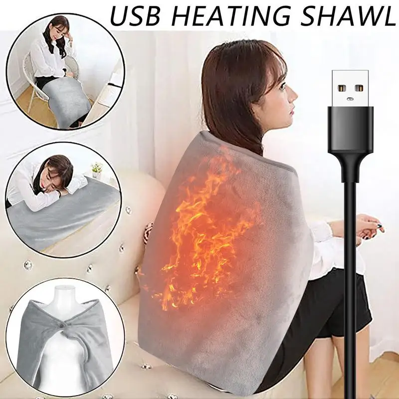 USB Electric Heating Pad For Shoulder Neck Back Pain Relief Cozy Heating Blanket Hand Knee Warmer Shawl Winter Warm Office Home