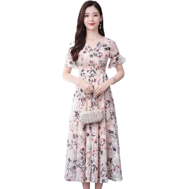 Elegante Abito Midi Floreale da Donna, Nuovo Modello Estivo con Maniche a Campana, Gonna Super Fairy, Vestibilità Slim, Vita Alta, Trendy, Maniche Lunghe, Stile Street - Image 5