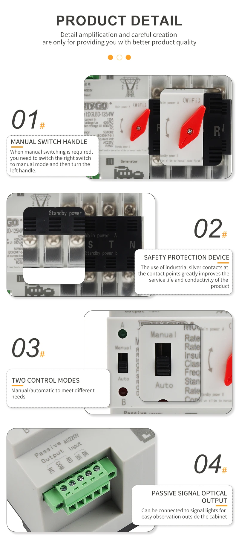 DIY GO eWelink 2P 4P WIFI Smart ATS Timer 220V Dual Power Automatic Transfer Wahlschalter Unterbrechungsfreie Fernbedienung 125A – Detail 2