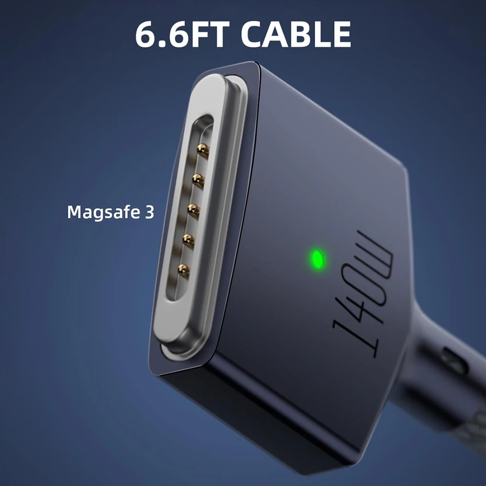 Magsafe용 Byscoon 140W PD 케이블 3 Macbook Pro Air용 자성 케이블 13 14 16 M1 M2 LED 표시등 급속 충전기 케이블 어댑터
