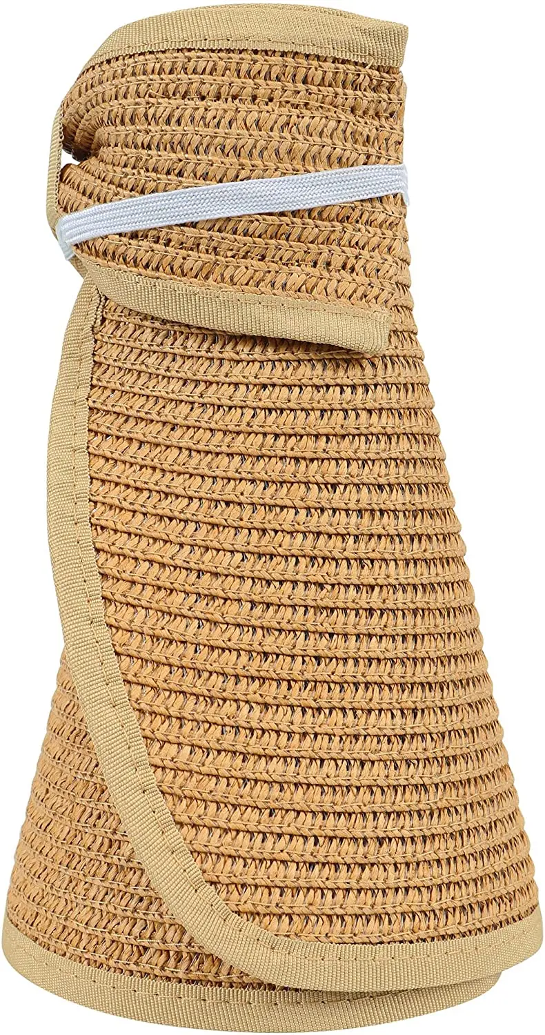 Women's UPF 50 + Wide Brim Roll-up Straw Sun Hat, Sun Visor