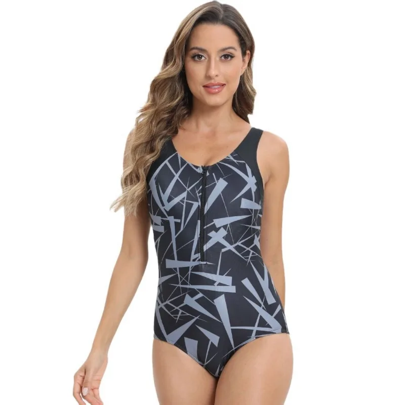 European and American Zippered Jumpsuit Tight Fitting Printed Multi-color Surfing Suit Women's Swimsuit
