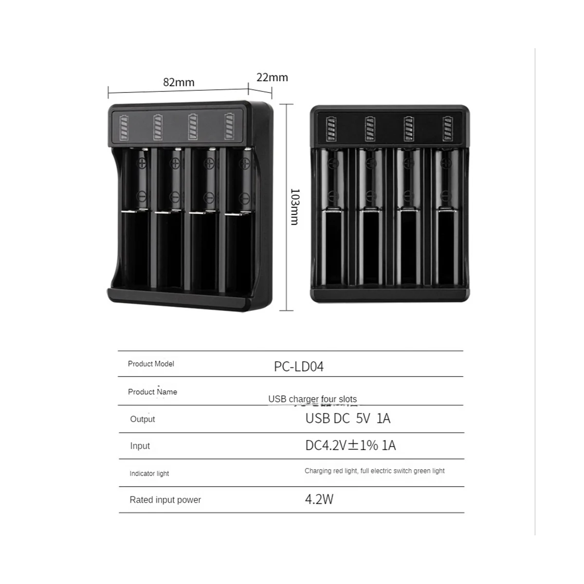 

18650 Fast Charger with Type-C Cable 4.2V Lithium Battery Intelligent Charger for 14500 26650 18650 Battery, 1 Slot