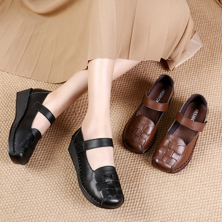 

Женские туфли из натуральной коровьей кожи на танкетке, женские повседневные туфли с вырезами на каблуке