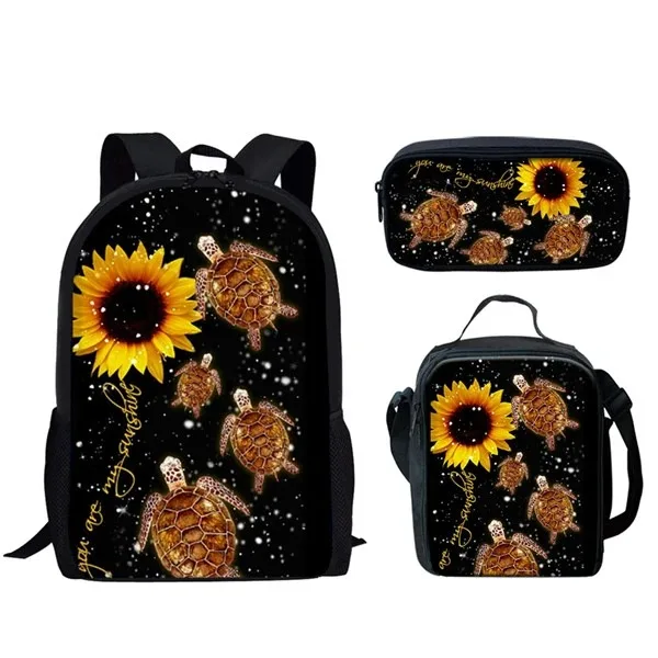 Student School Backpack with Sunflowers and 3D Animal Print, Laptop Backpack, Backpack, Lunch Bag, Pencil Case, Harajuku, Popula