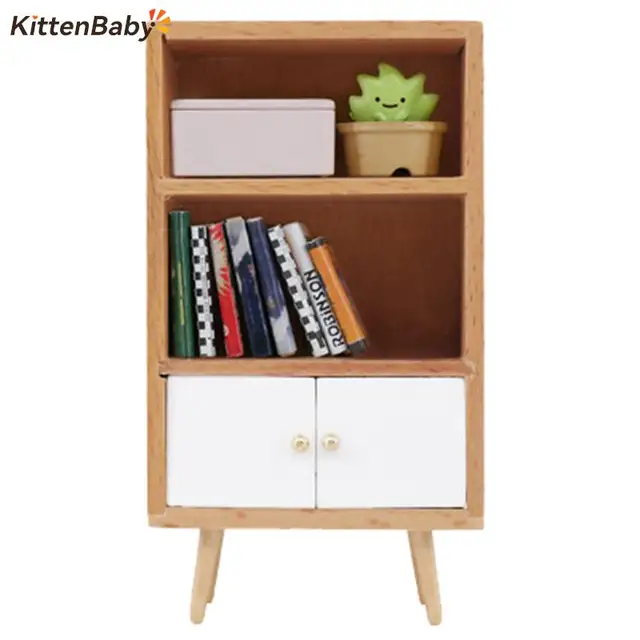 1Pcs 1/12 Dollhouse Miniature Furniture Multifunction Wood Cabinet Bookcase Bookshelf for Pretend Play Toy 1