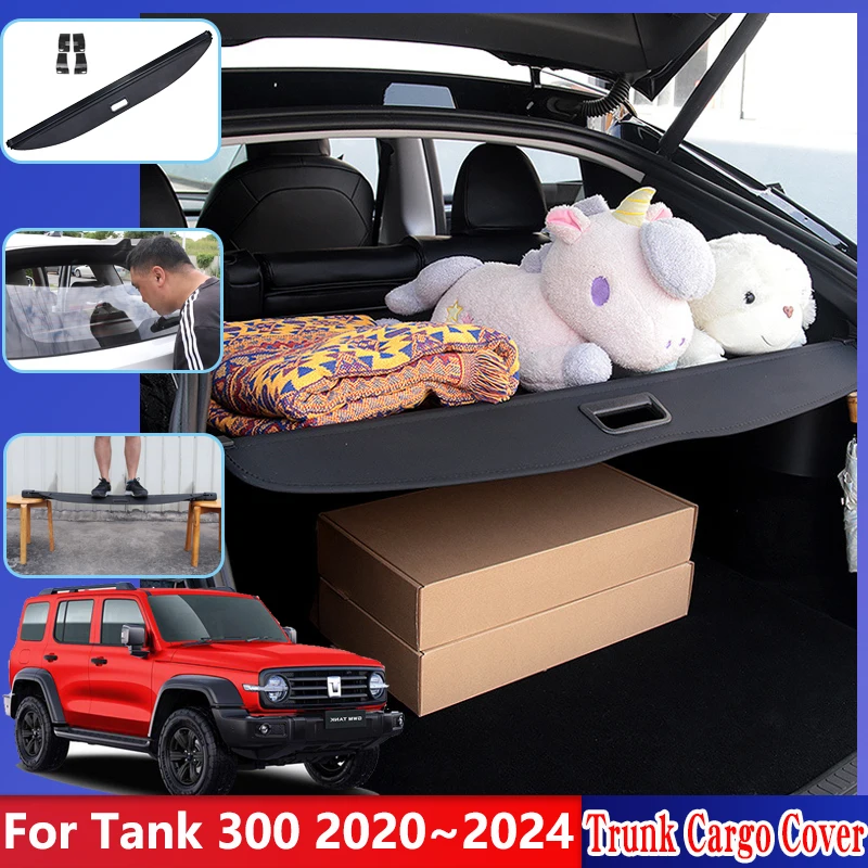 

Trunk Cargo Cover For GWM Wey Tank 300 Accessories 2020 2021 2022 2023 2024 Car Curtain Partition Decoration Shade Rear Trey Mat